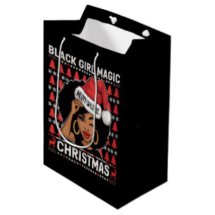 Sacola Para Presentes Média Magia de Menina Preta Feliz Natal Afro-Americana 