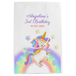 Sacola Para Presentes Média Magical Pastel Rainbow Stars Unicorn Birthday