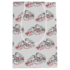 Sacola Para Presentes Média Maine Chickadee Bird Feriado de inverno Neve