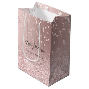 Sacola Para Presentes Média Makeup rosa dourado brilho metal sparkle confetti