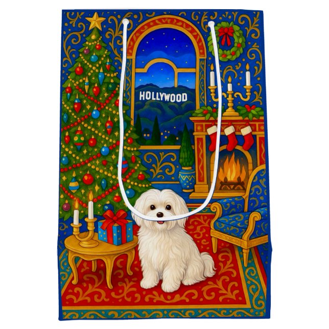 Sacola Para Presentes Média Maltese Holiday  (Verso)