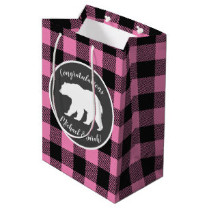 Sacola Para Presentes Média Mama Bear Chá de fraldas Rosa