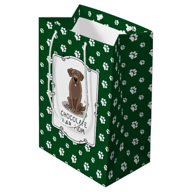 Sacola Para Presentes Média Mamãe de chocolate (Labrador Retriever Mãe) (Verso inclinado)