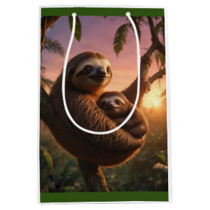 Sacola Para Presentes Média Mamãe e Baby Sloth
