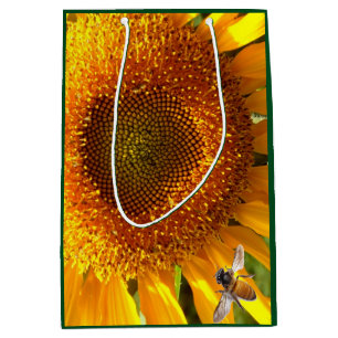 Sacola Para Presentes Média Mamute amarelo gigante Girassol e abelha