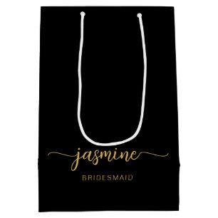Sacola Para Presentes Média Manuscrito Dourado Monograma preto minimalista