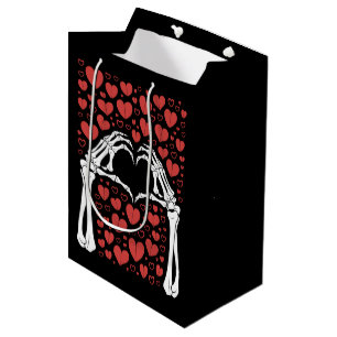 Sacola Para Presentes Média Mão de Esqueleto Coração Dia dos Namorados Amor Di