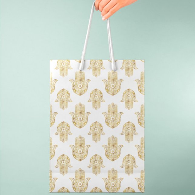 Sacola Para Presentes Média Mão Dourada de Sunflower Hamsa (Criador carregado)