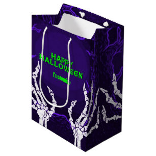 Sacola Para Presentes Média Mãos de Esqueleto Roxo