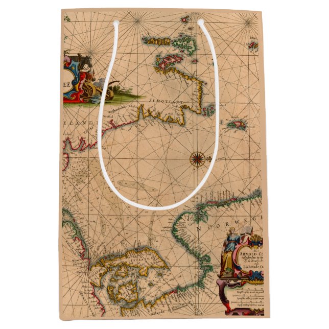 Sacola Para Presentes Média Mapa antigo antigo inspirado (1) (Frente)