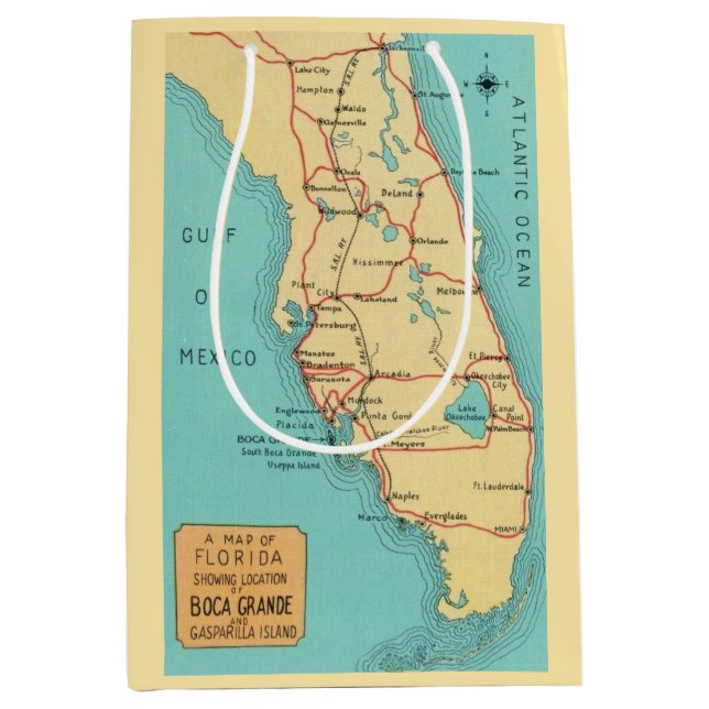 Sacola Para Presentes Média Mapa do Boca Grande Useppa Floprida (Frente)