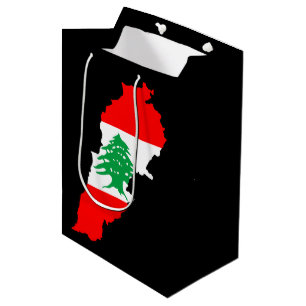 Sacola Para Presentes Média Mapa do Líbano com Bandeira