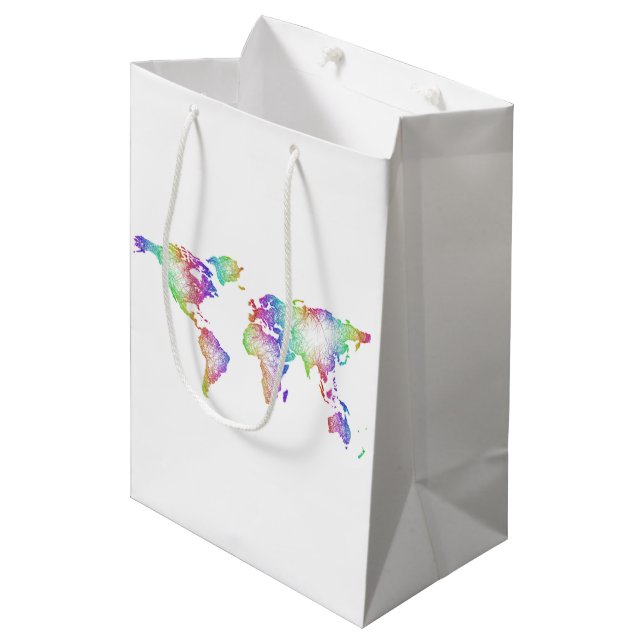 Sacola Para Presentes Média Mapa do mundo do arco-íris (Frente inclinada)