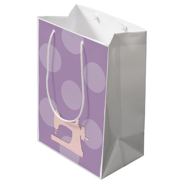 Sacola Para Presentes Média Máquinas De Costura, Agulhas, Cortinas, Bolinhas (Verso inclinado)