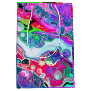 Sacola Para Presentes Média Marble Colorful Fluid Art Birthday