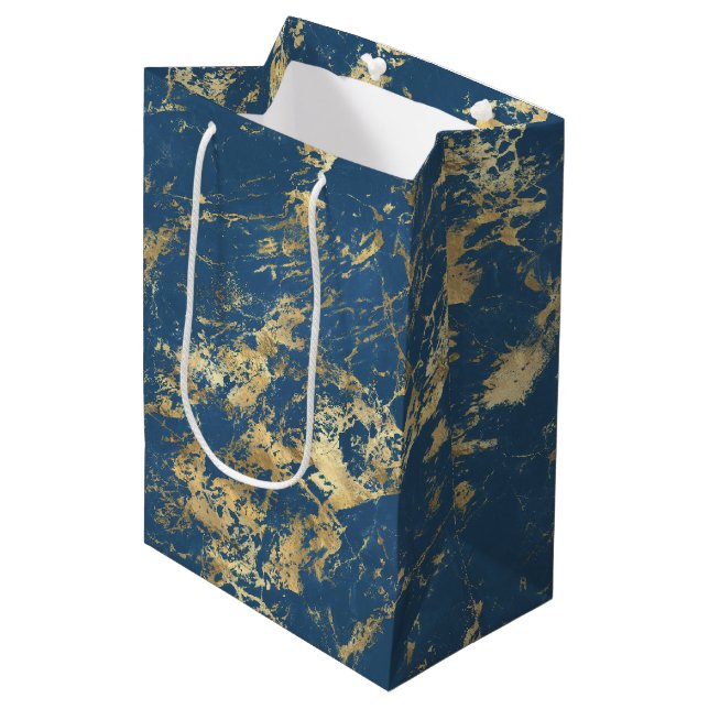 Sacola Para Presentes Média Marble Dourado Azul (Frente inclinada)