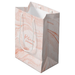 Sacola Para Presentes Média Marborização das rosa-Douradas Aquarelas