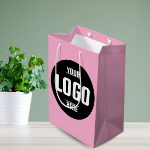 Sacola Para Presentes Média Marca de logotipo de empresa personalizada - rosa