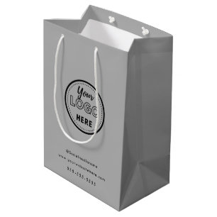 Sacola Para Presentes Média Marca Profissional Minimalista Cinza Logotipo Prom