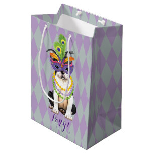Sacola Para Presentes Média Mardi Gras Boston Terrier