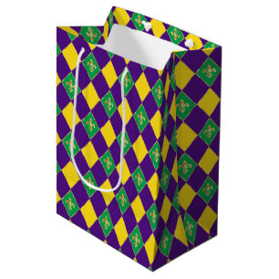 Sacola Para Presentes Média Mardi Gras - Carnaval Fleur de Lis Diamond Decore
