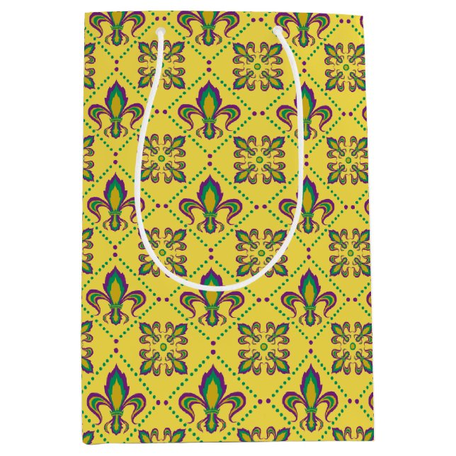 Sacola Para Presentes Média Mardi Gras Fleur De Lis Pattern (Frente)
