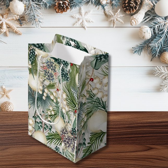 Sacola Para Presentes Média Marinha de Natal encantadora e legado azul (Criador carregado)