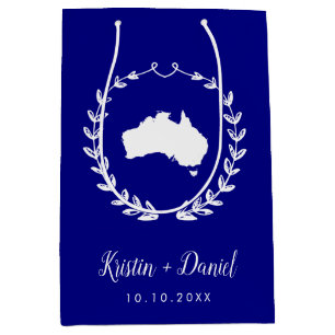 Sacola Para Presentes Média Marinho Azul Austrália Mapa Casamento Boas-vindas