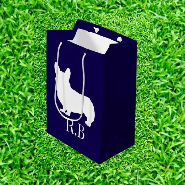 Sacola Para Presentes Média Marinho Azul de Golf Corgi (Celebrate your love for Corgis on the green! Our Corgi Lovers Golf gift bag is packed with fun)