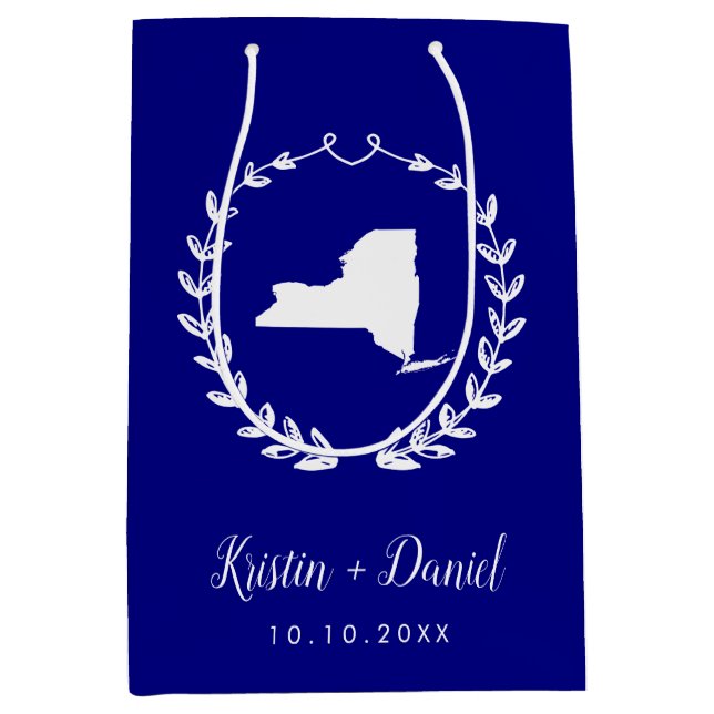 Sacola Para Presentes Média Marinho Azul Mapa de Nova Iorque Boas-vindas Swag (Frente)