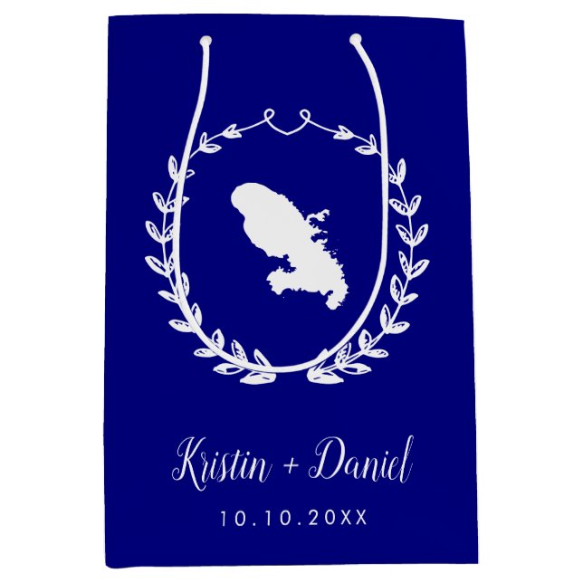 Sacola Para Presentes Média Marinho Azul Martinica Mapa Boas-vindas Swag (Frente)