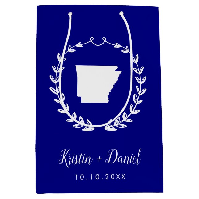 Sacola Para Presentes Média Marinho Blue Arkansas Map Welcome Swag (Frente)