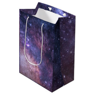 Sacola Para Presentes Média Marinho Blue Galaxy Starry Night Stars Modern