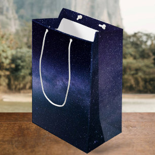 Sacola Para Presentes Média Marinho Blue Galaxy Starry Night Stars Modern