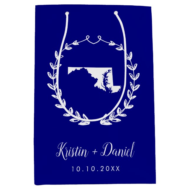 Sacola Para Presentes Média Marinho Blue Maryland Mapa de Boas-vindas Swag (Frente)