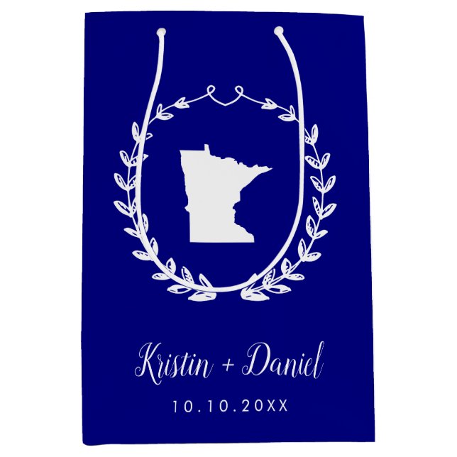 Sacola Para Presentes Média Marinho Blue Minnesota Map Welcome Swag (Frente)