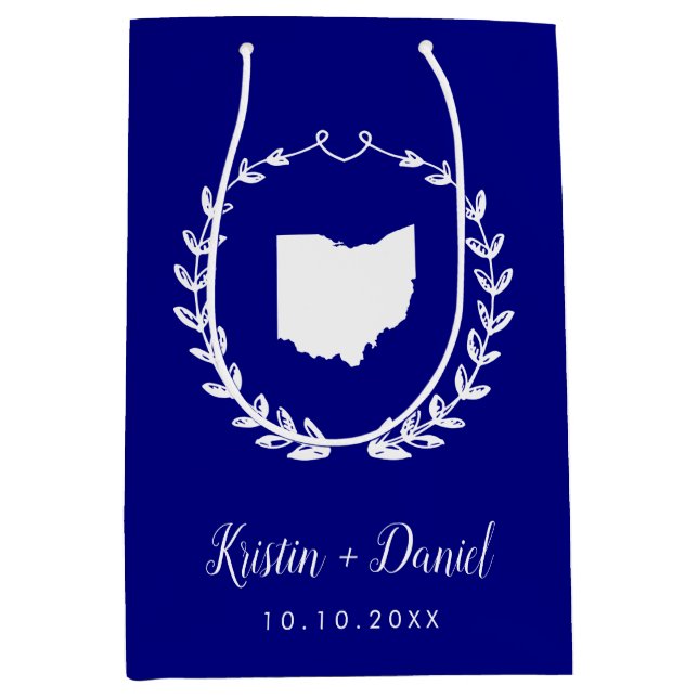Sacola Para Presentes Média Marinho Blue Ohio Map Weding Swag (Frente)