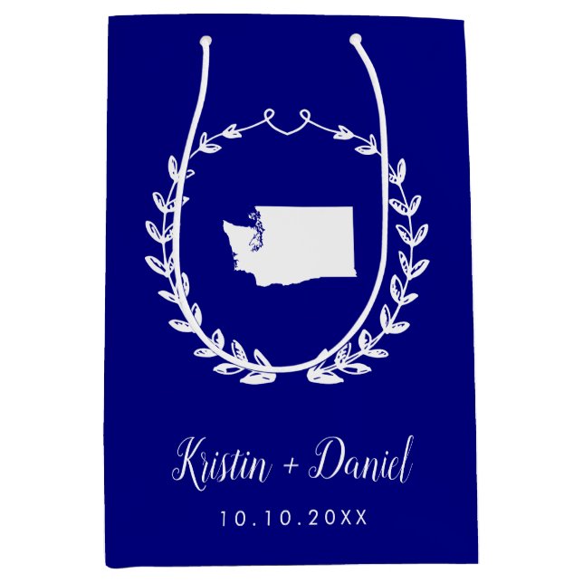 Sacola Para Presentes Média Marinho Blue Washington Map Bote de Boas-vindas Sw (Frente)