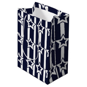 Sacola Para Presentes Média Marinho Blue White Star Stripes