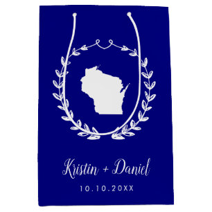 Sacola Para Presentes Média Marinho Blue Wisconsin Mapa de Boas-vindas Swag