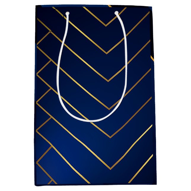 Sacola Para Presentes Média Marinho brilhante e sofisticado, azul e Dourado (Frente)