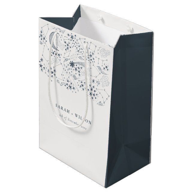 Sacola Para Presentes Média Marinho Celestial Starry Night Moon Casamento (Verso inclinado)