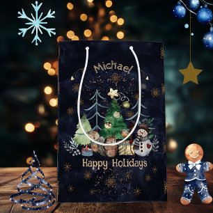Sacola Para Presentes Média Marinho de Natal de Woodland