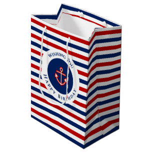 Sacola Para Presentes Média Marinho Marinho Náutico Vermelho Vermelho Azul St