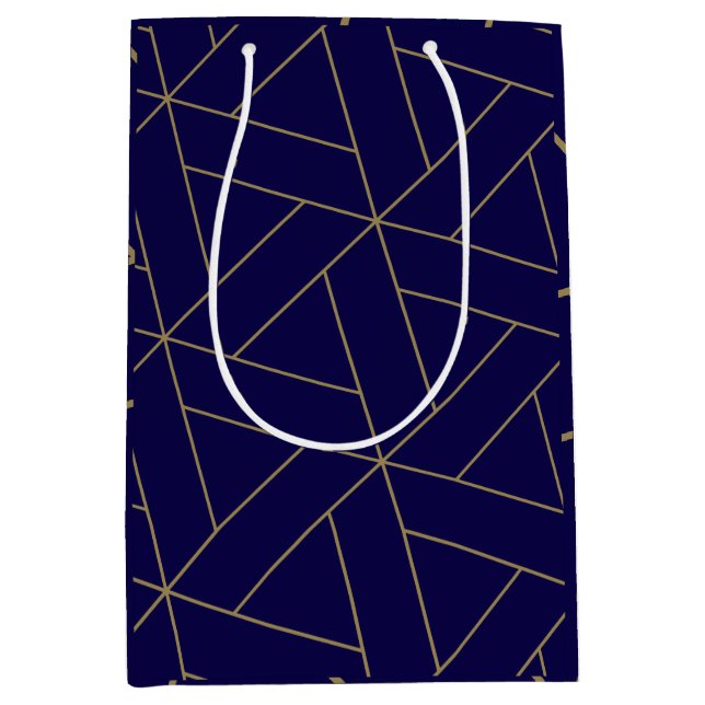 Sacola Para Presentes Média Marinho profundo azul e Dourado (Frente)