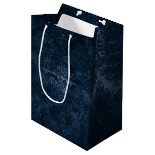 Sacola Para Presentes Média Marinho Velvity Damask Azul Escuro Barroco