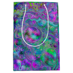 Sacola Para Presentes Média Mármaco de Arte com Fluido Roxo, Verde e Azul