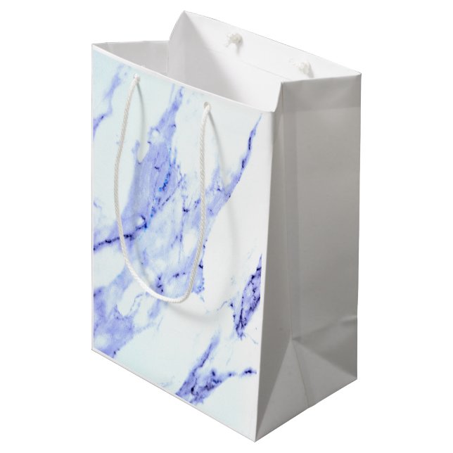 Sacola Para Presentes Média Mármore Azul e Branco (Frente inclinada)