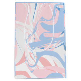 Sacola Para Presentes Média Mármore Rosa Branco Azul Redemoinho Abstrato Bebê