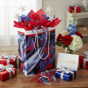 Sacola Para Presentes Média Mármore vermelho, branco e azul